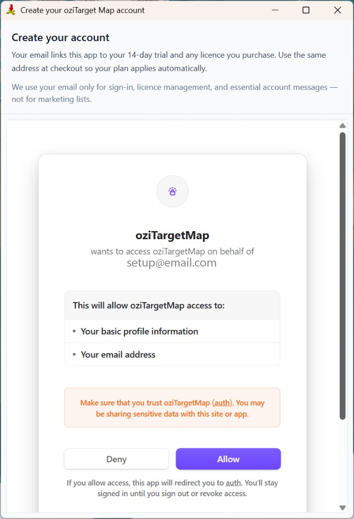 Allow access prompt in oziTarget Map